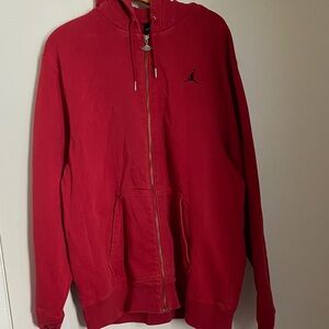 Jordan Men's Red Zip Up Hoodie with Black Logo